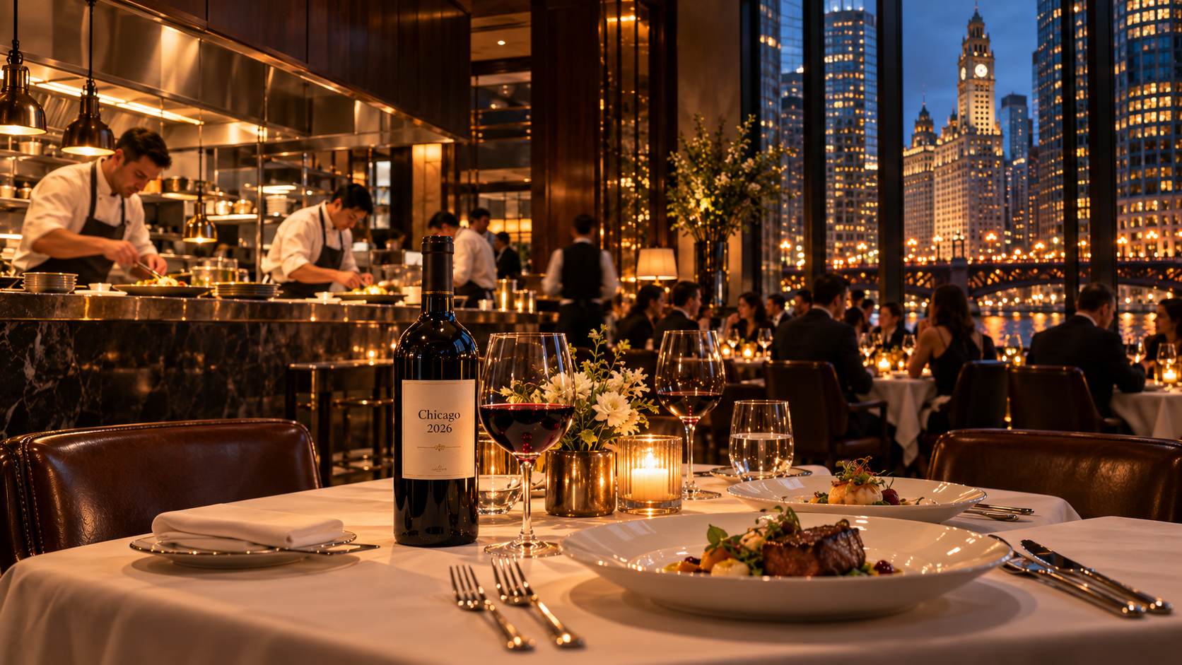 Chicago Riverfront Dining at Blue Hour